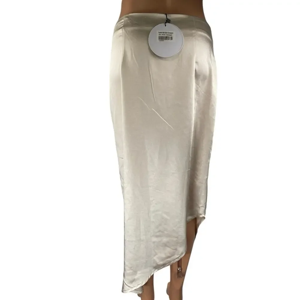 NEW Princess Polly Beige Silk Satin Asymmetric Midi Straight Pencil Slip Skirt 6